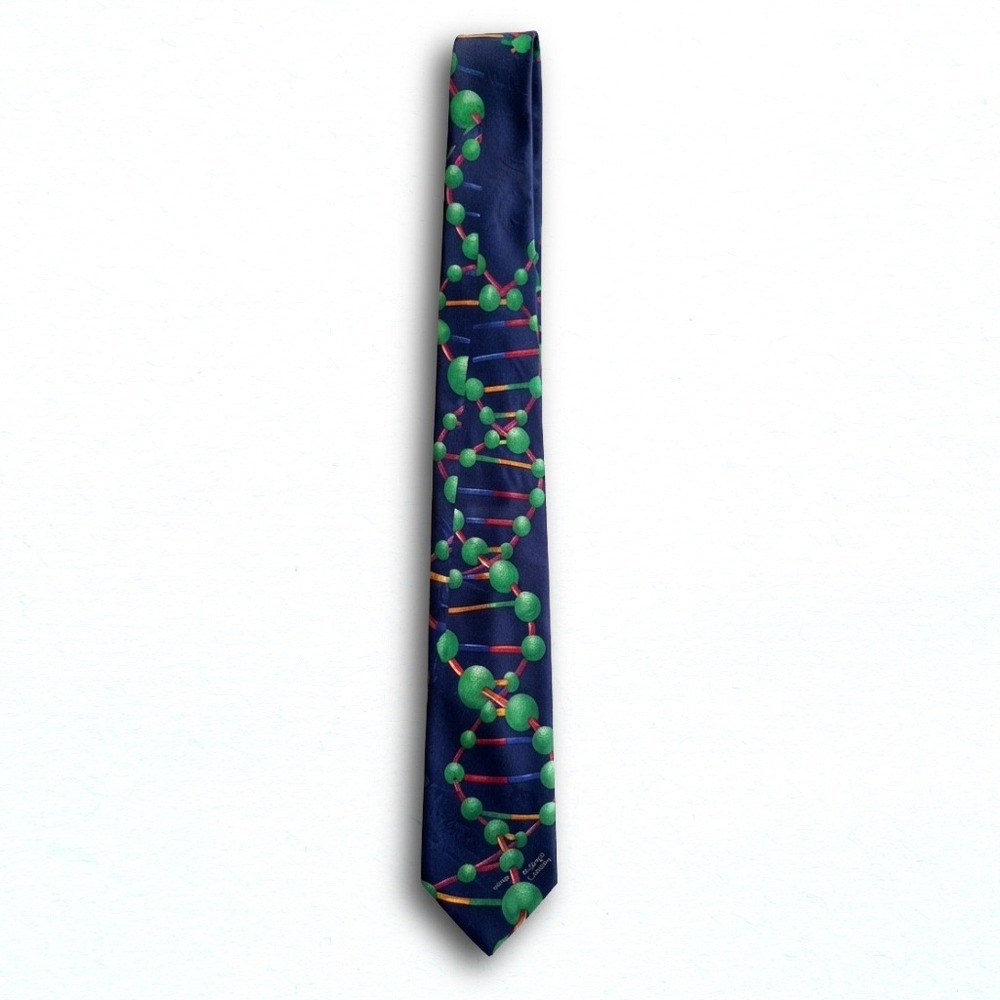 RM Style Mens DNA Double Helix Science Graphic Silk Navy Blue Necktie Tie